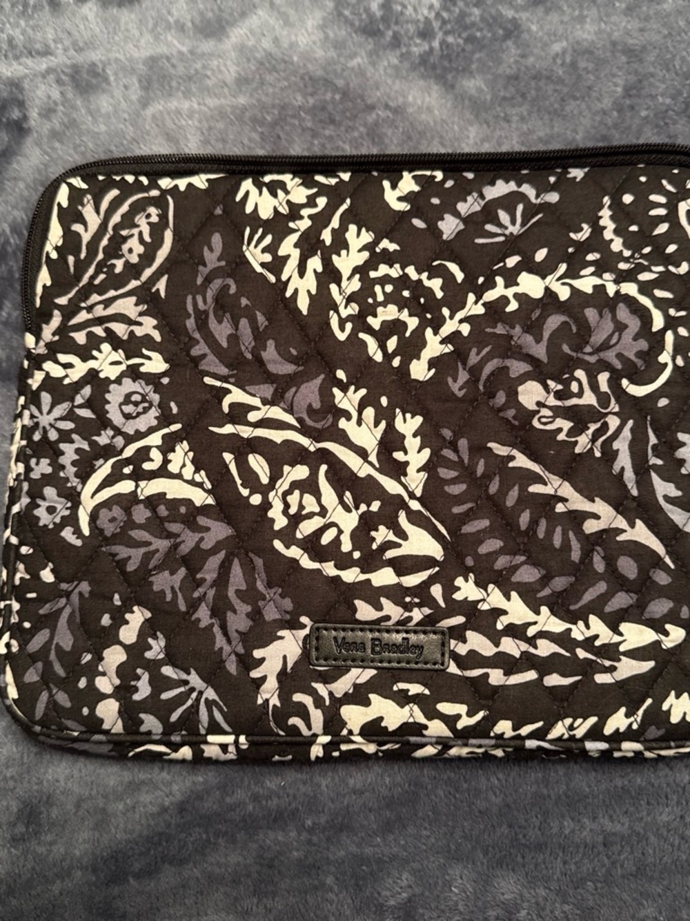 Vera Bradley Black with Cream & Gray Floral Quilted Laptop Sleeve